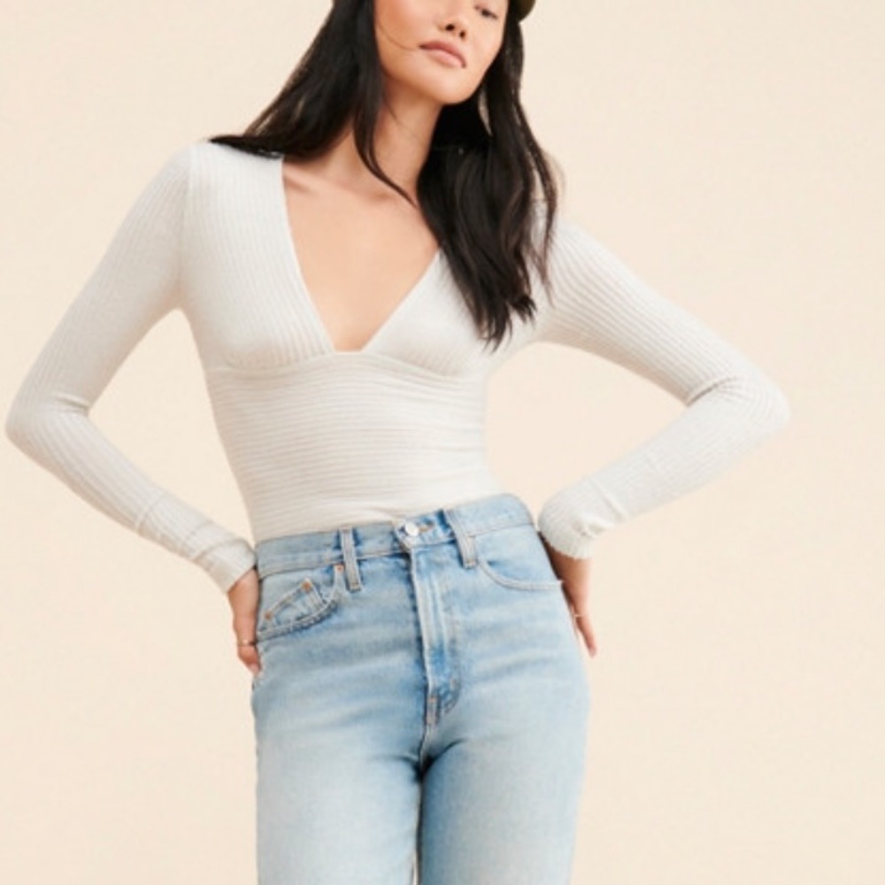 FREE PEOPLE Lindsey Layering Top Cozy Rib Long Sleeve V Neck